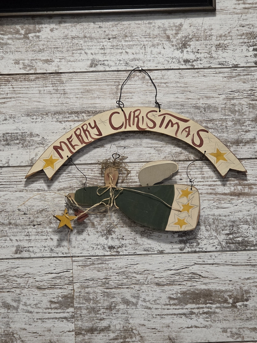 Merry Christmas Wooden Angel Wall Hanging